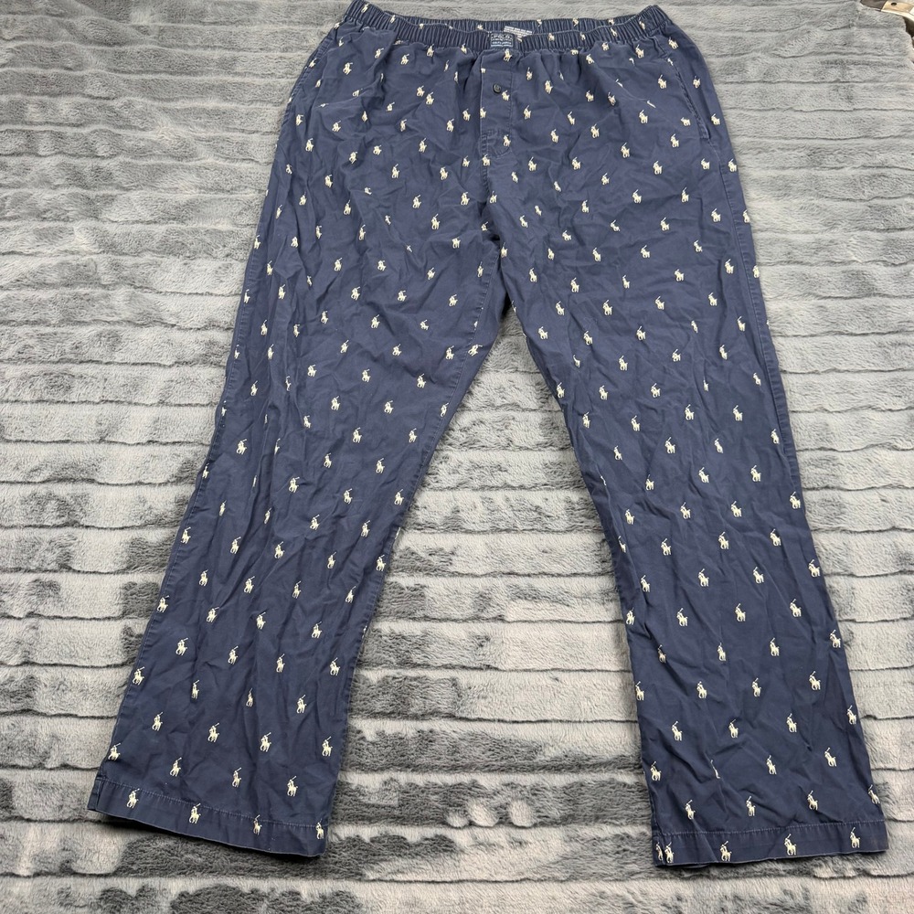 Polo Ralph Lauren Mens Navy Blue All Over Pony Logo Cotton Pajama Pants Size M